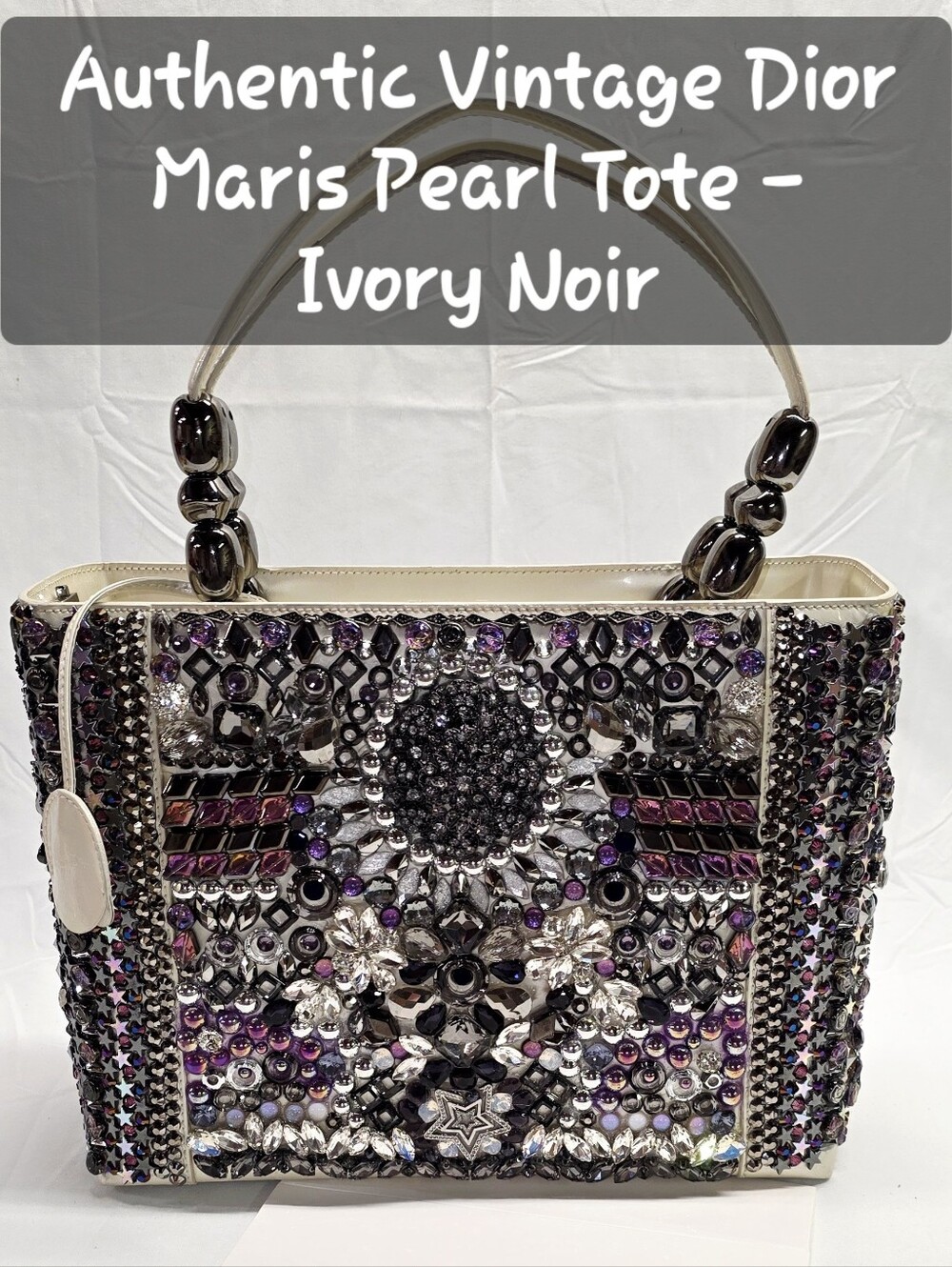 Authentic Dior Maris Pearl Tote - Ivory Noir